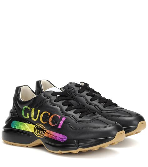 rhyton gucci print leather sneaker|Gucci rhyton sneakers for women.